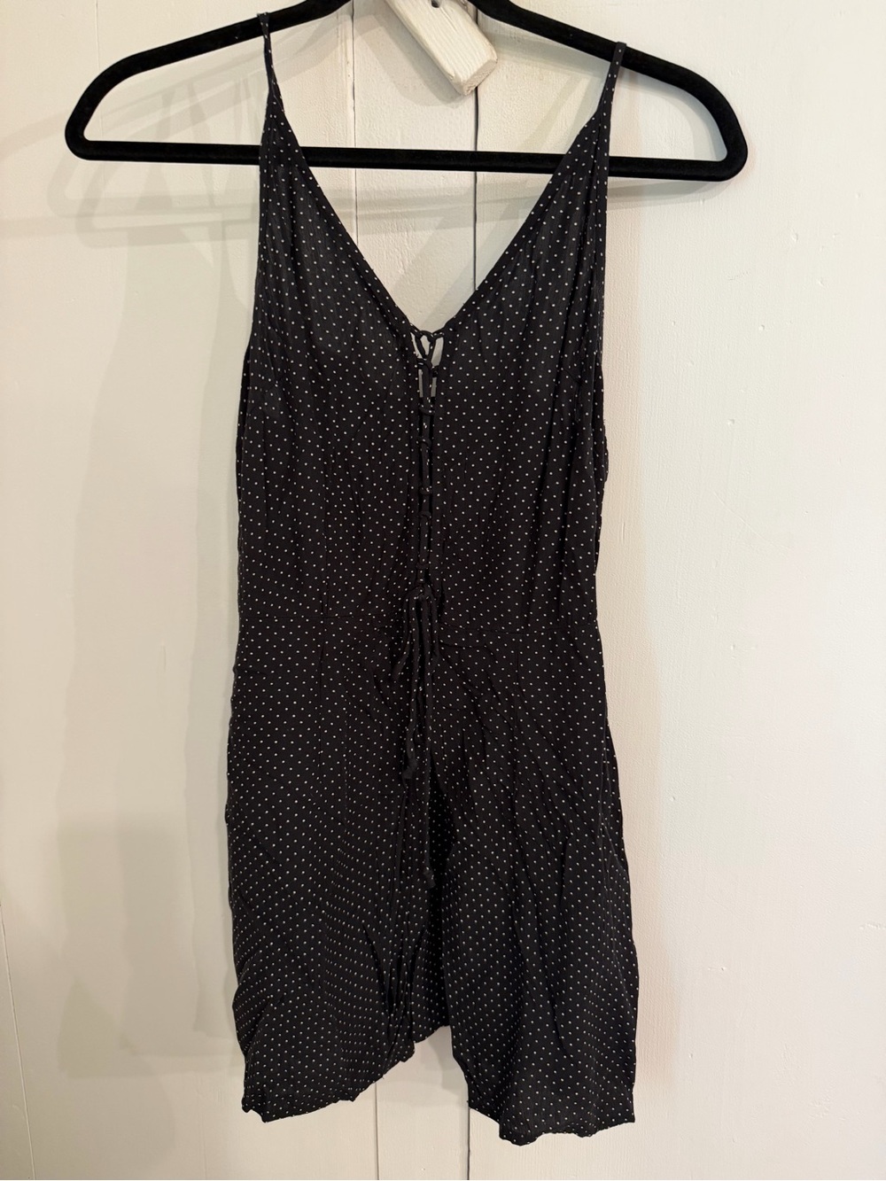 American Eagle Outfitters Black Polka Dot Spaghetti Strap Romper